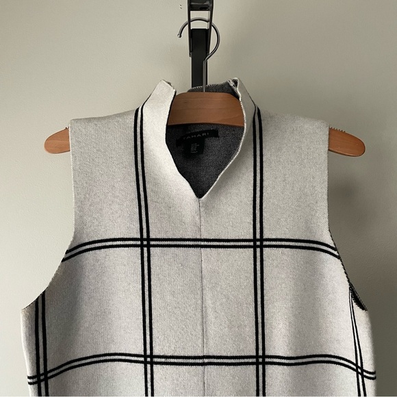 Tahari Wool Blend Longline Check Sleeveless Pullover Knit Sweater Tunic - Picture 6 of 8